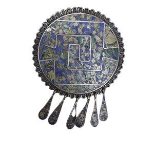 Vintage Taxco Sterling Silver Mexico Brooch Pin Pendant Malachite Lapis Lazuli